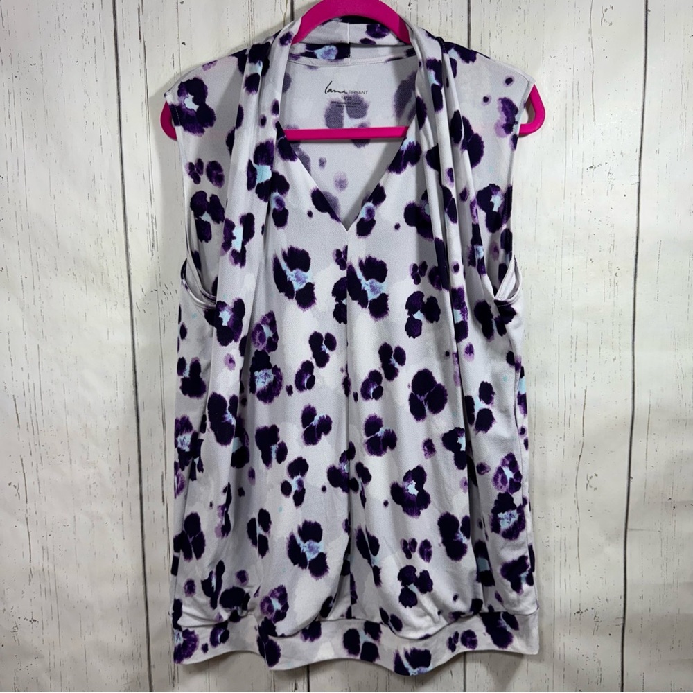 Lane Bryant Popover Blouse Sleeveless V Neck Leopard Relaxed Fit Flowy Stretch